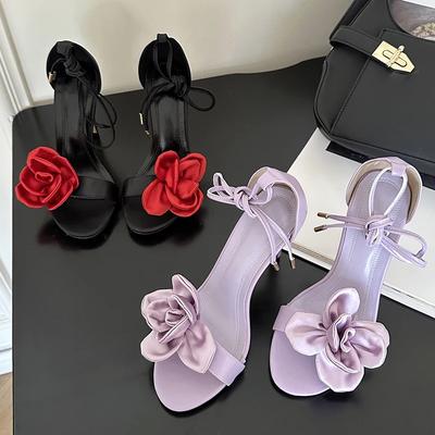 Mode Sexiga Slingback Högklackade Sandaler Kvinnor Sommar Spetsig Tå Wrap Klack Mode Sandaler Blomma Öppen Tå Fest Klänningsskor för Kvinnor