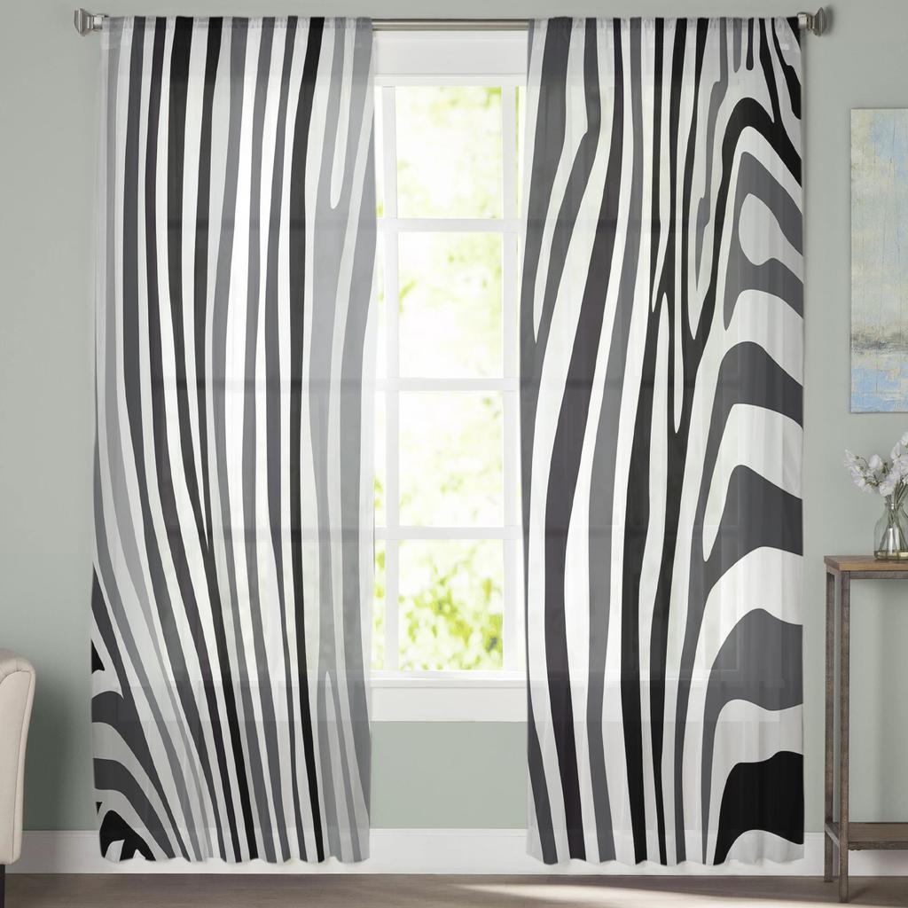 Perdele din voal cu dungi alb-negre pentru tratarea ferestrelor din camera de zi Perdele transparente pentru dormitor draperii de bucătărie