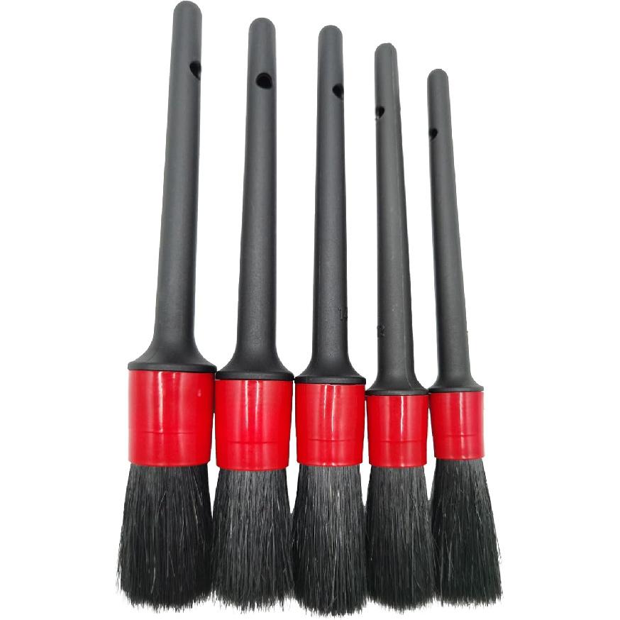 Car Detailing Brush Set Of 5 - Soft Boar Hair, Car Wash Brush, Wheel Cleaner Brush, Car Dust Brush, Car Interior Leather Seat And Vent Brush, Car