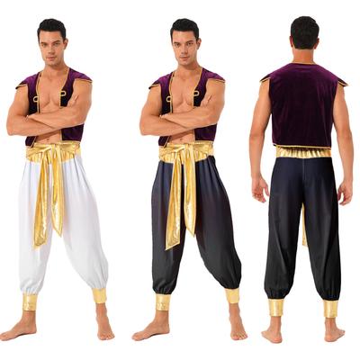Pánske kostýmy 2 ks kostýmu Arabian Prince Cosplay Halloween Party Outfity Súprava vesty a nohavíc bez rukávov