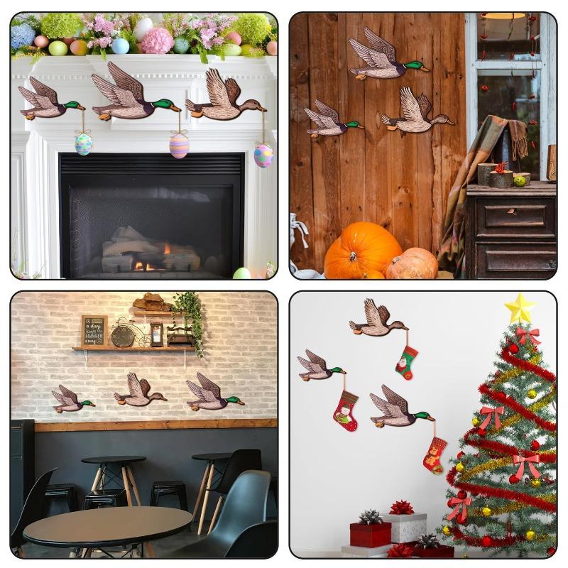 3PCS New Wooden Duck Wall Decoration Interior Wall Art Animal Statue Pendant Crafts