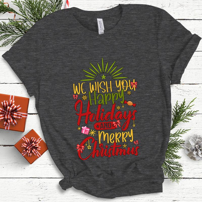 Baumwolle Damen Oberteil Weihnachten Kokette Schleife Bedruckt High Street Trendy Mode Pullover T-Shirts Damen