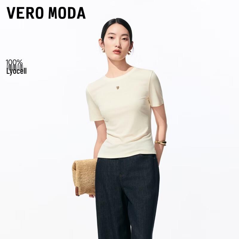 VEROMODA Women s Lyocell T-Shirt with Heart Rhinestone & Rounded Hem 2XL