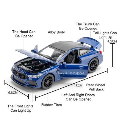 1:32 Scale M8 Models Toys Diecast Cars Doors Opened Rubber Tires Miniature Vehicle Light Music Police Car for Boys Perfect Gifts