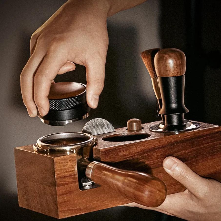 51/53/58mm Coffee Distributor Walnut Wood Cover Espresso Distributor Coffee Leveler Coffee Distribution Tool Barista Accessories