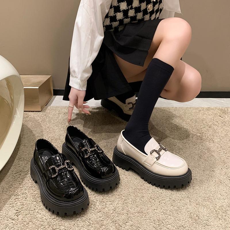 Women's Thick-soled Black Retro Breathable Single Shoes, New Autumn Small Leather Shoes, Soft-soled Women's Shoes