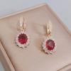 Red Oval Crystal Zircon Drop Earrings for Women 2023 New Gold Color Wedding Engagement Party Jewelry Accessories
