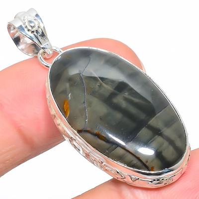 Natural Picasso Jasper Gemstone Handmade 925 Sterling Silver Pendant 1.89" L6m51