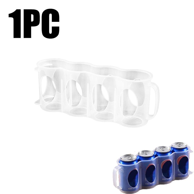 Transparent Refrigerator Can Organizer 4 Grids Beverage Storage Box with Handle Beer Soda Can Rack Stackable Fridge Storage
