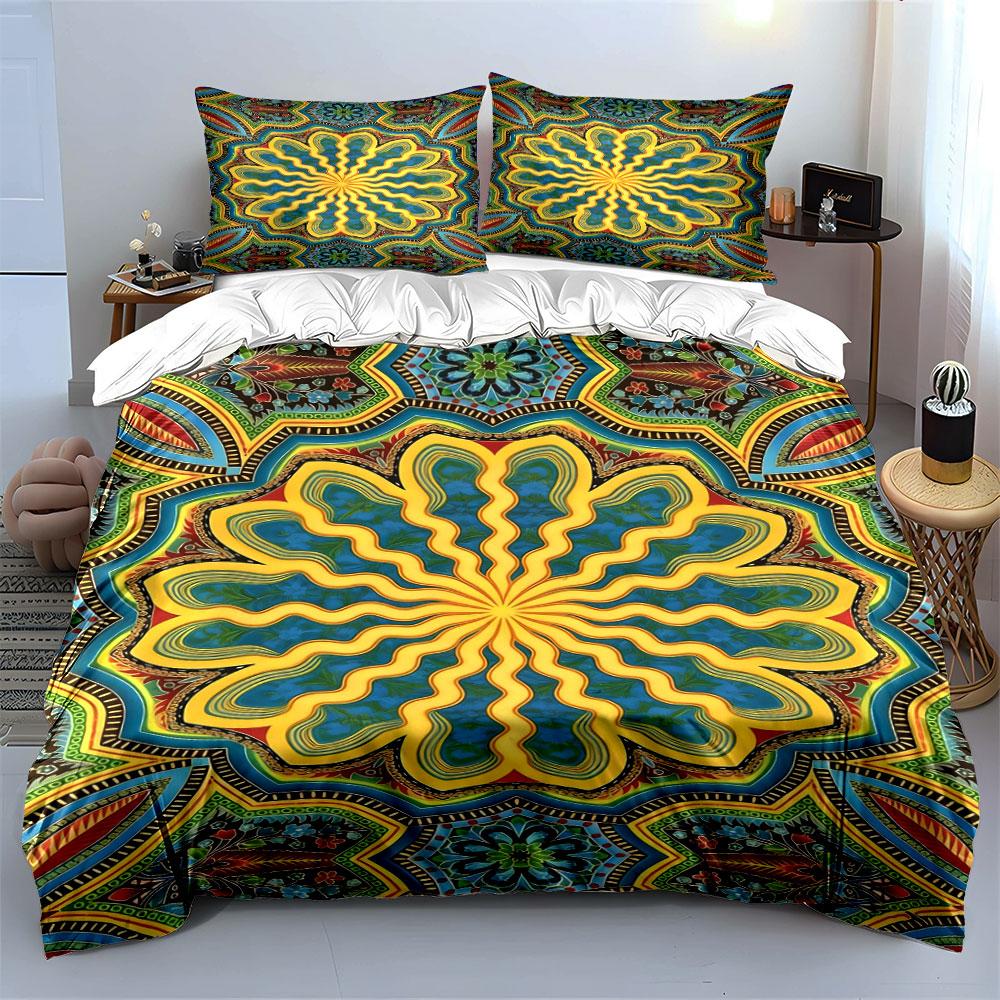 Yellow floral mandala pattern. Bedding sets Duvet cover sets Duvet covers Pillowcases(1 * Duvet Cover 2 * Pillowcases without duvet insert)