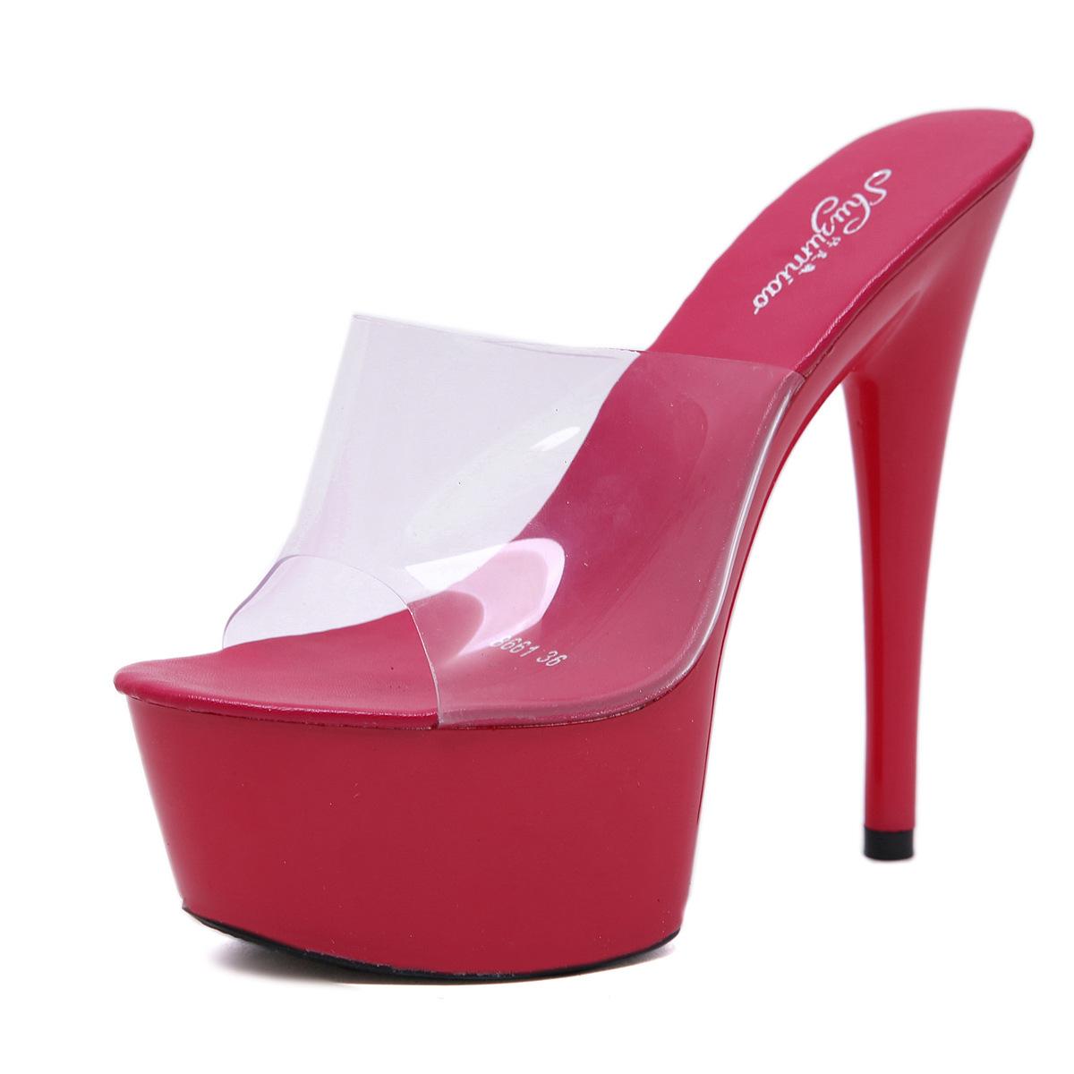 

Женские босоножки на очень высоком каблуке 15 см, сексуальные туфли на платформе для ночного клуба, женские босоножки из ПВХ с прозрачным ремнем и открытым носком на каблуках для женщин 42