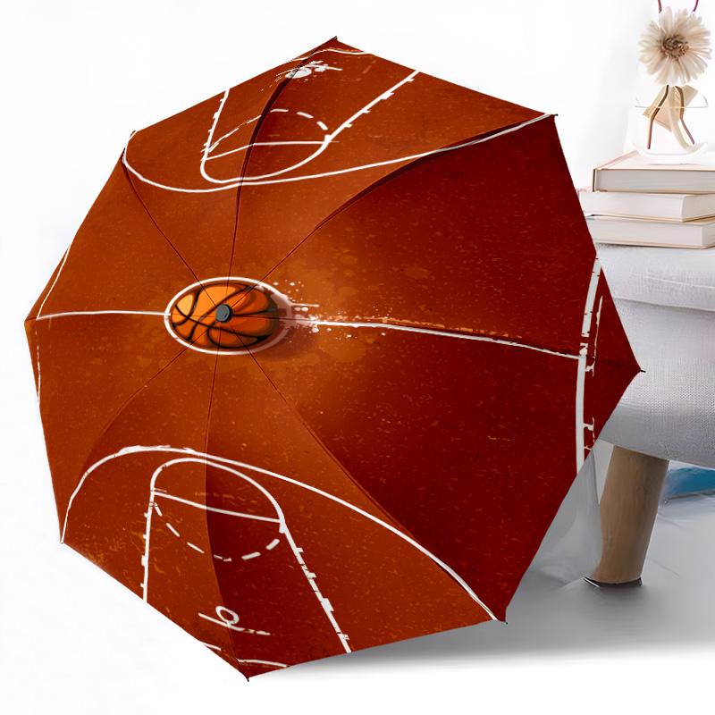 Opera d'arte Palla da Basket Fiammeggiante Ombrello Automatico da Esterno Design Retrattile con 8 Stecche Resistenza Leggero Regalo Perfetto per Amici Famiglia