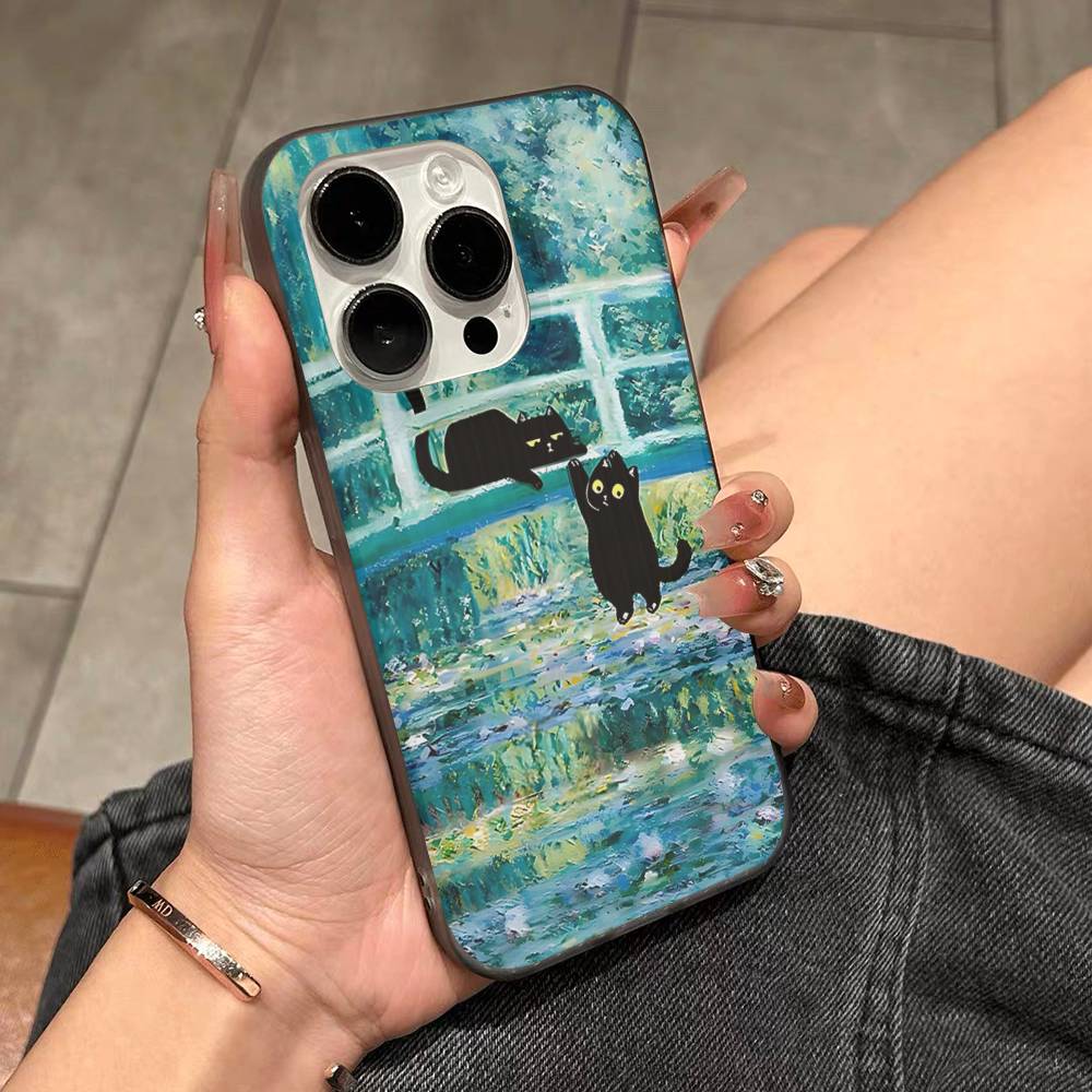 Funny Cats Van Gogh For IPhone 16 15 14 13 12 11 17 Pro Max Plus Wave Corrugated Phone Case Anti Drop Cover