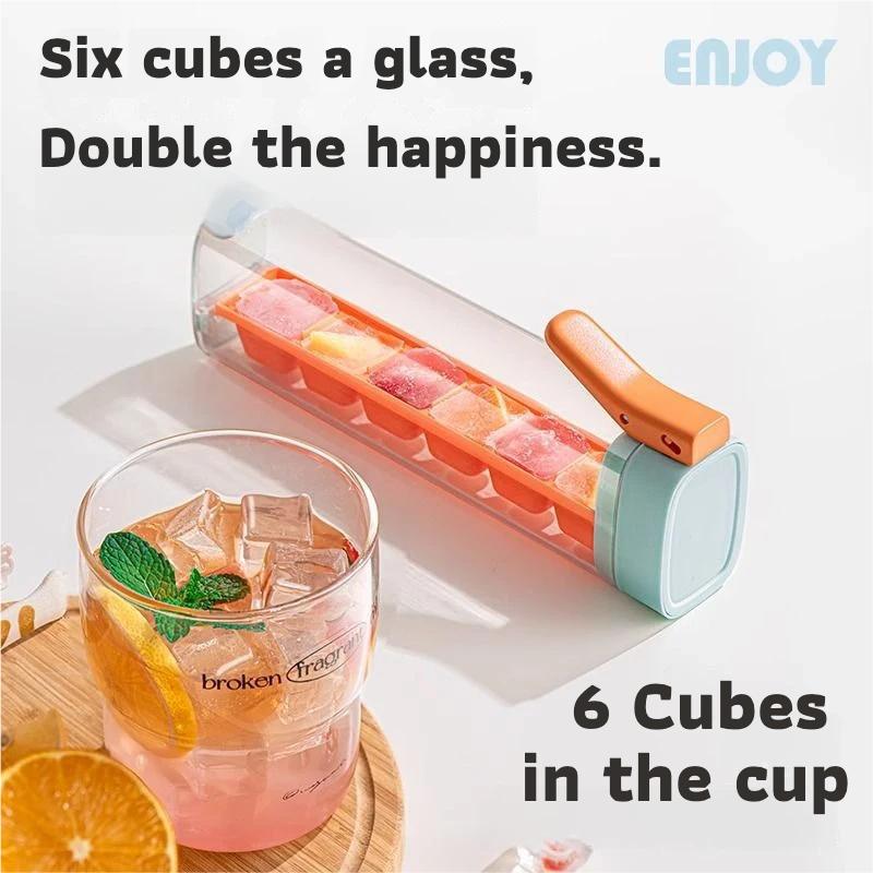 Eco-Friendly 6-Cell Ice Cube Mold One-Press Easy Out Silicone Ice Tray With Container Quick Freeze Diy Maker For Home Kitchen