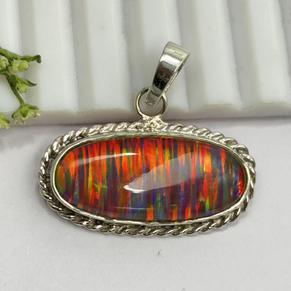 Natural Opal Pendant Multicolor 29 ct 925 Sterling Silver October Birthstone for Gem Collections