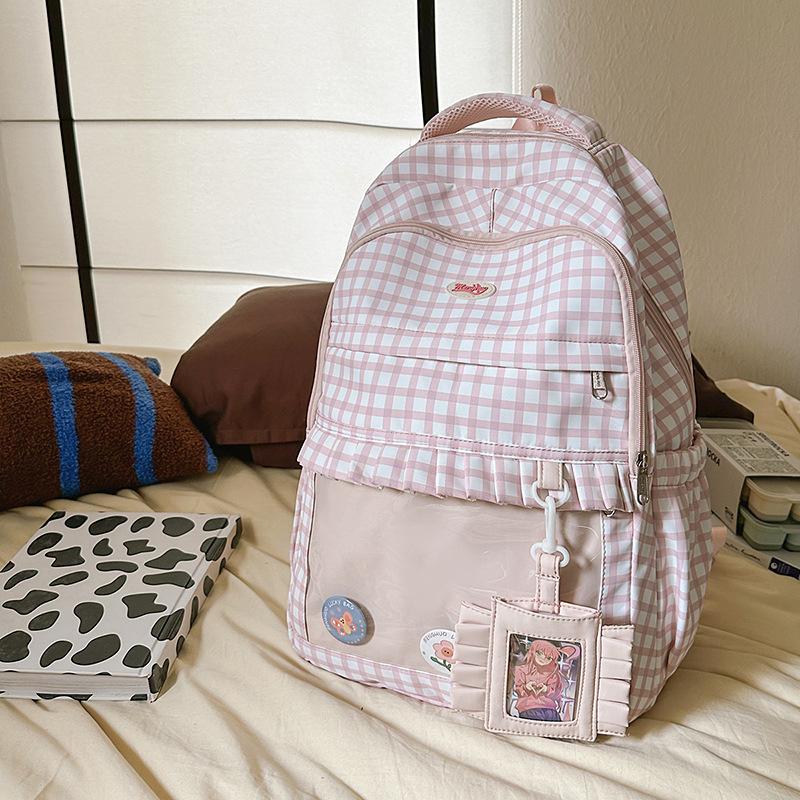 Japanese Ba Chi Pain Bag Large Capacity School Bag Female High Value Cute Plaid Sweet Primary And Secondary School Student Fresh Backpack