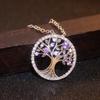 Silver Plated Tree of Life CZ Pendant Necklace, Colorful Crystal Halo Cable Chain Necklace for Women