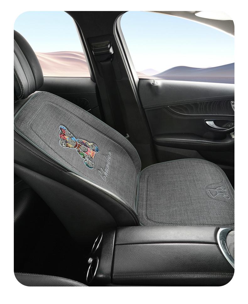 Four Seasons Universal Linen Car Seat Cushion - Cartoon Bear, Breathable, Half-Wrap Rear Seat Cover