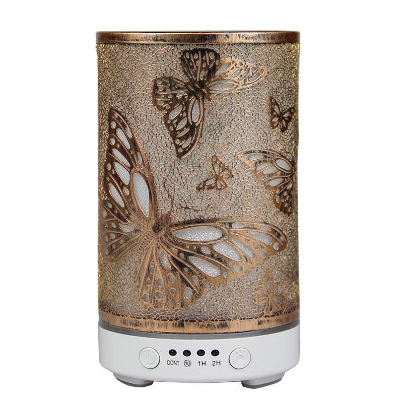 Ultrasonic Air Humidifier Aroma Diffuser Golden Hollow Butterfly Humidity Control Assistant with LED Lights