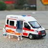 LLB4 1/35 Ford Transit Ambulance Toy Car For Children Diecast Model Vehicle Miniature Pull Back Sound & Light Collection Gift Boy Kid
