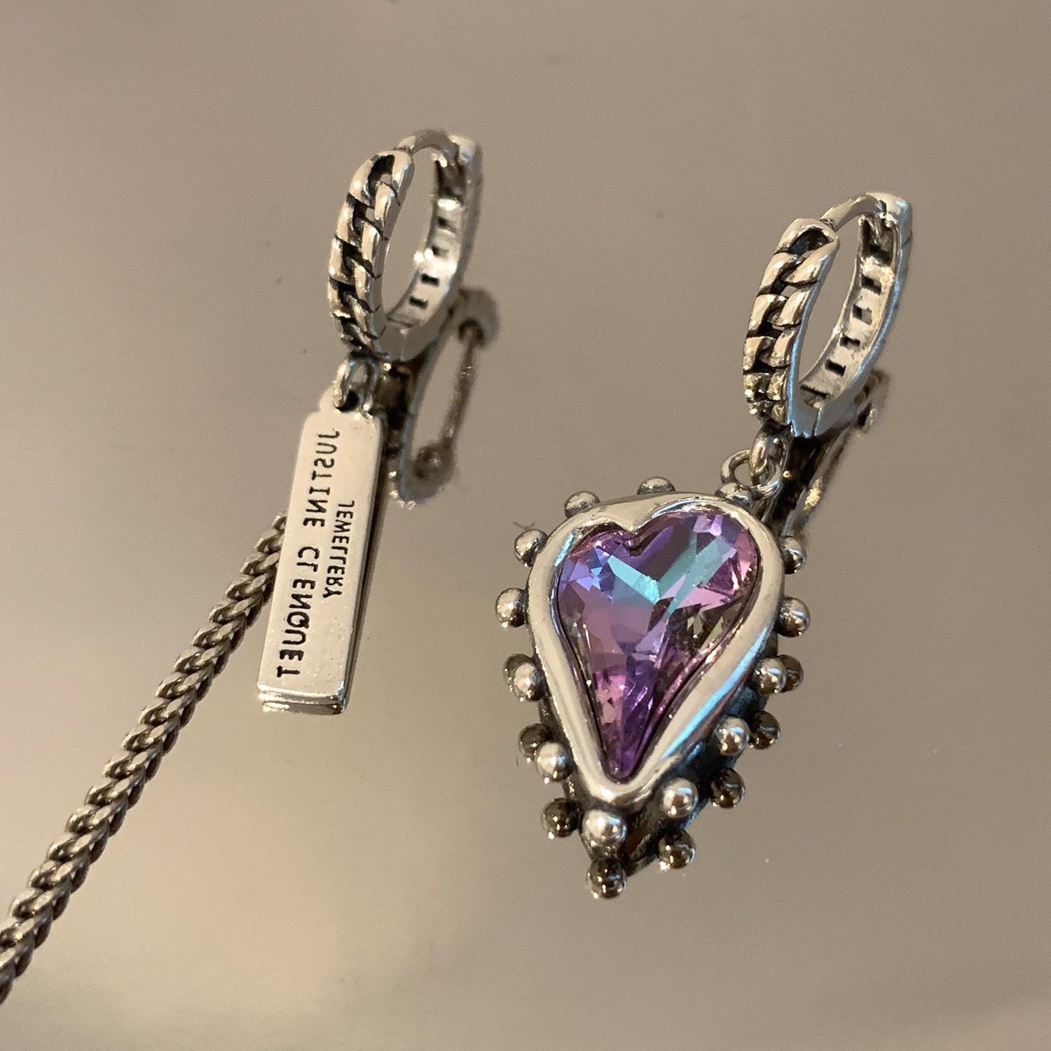 

Корейські асиметричні ретро сережки-підвіски з самоцвітами та листом кохання, голка зі срібла S925