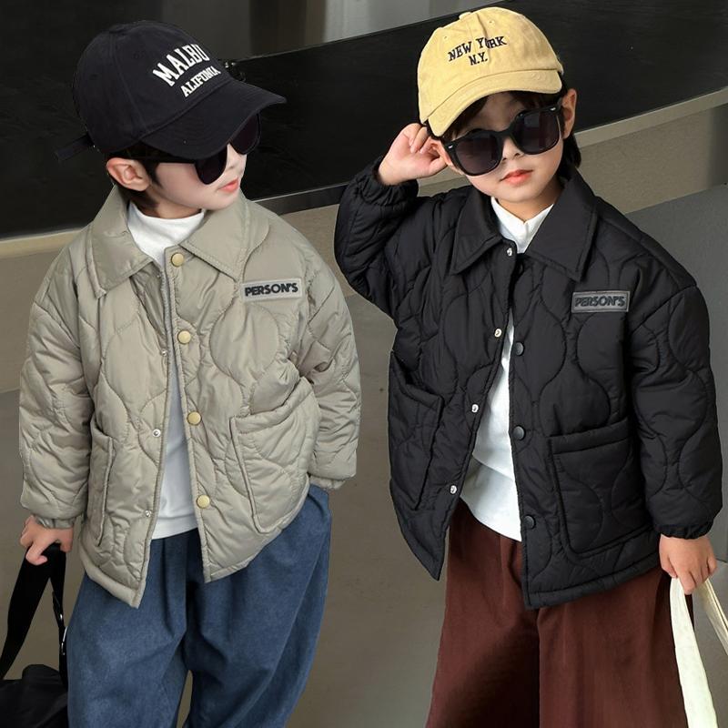 Autumn Winter Children's Cotton Jacket Winter Boys Solid Color Thick Plus Velvet Warm Coat Teen Children Outerwear Clothing