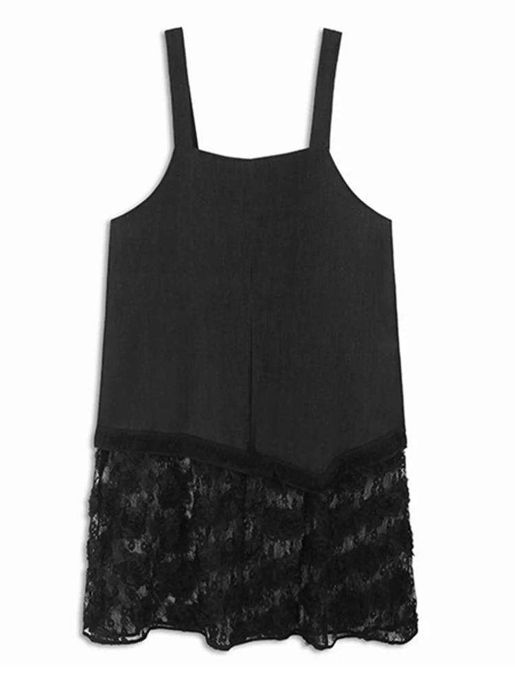 Xitao Lace Patchwork False Two Piece Suspender Dress GXY1052