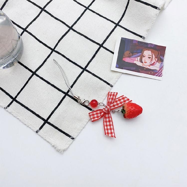 Aesthetic Strawberry Phone Chain Bowknot Phone Charm Tomato Bag Pendant for Girl