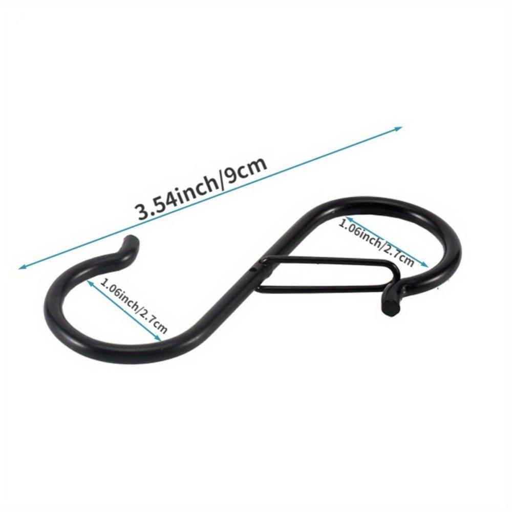 20pcs Set S-Shape Hooks with Safety Buckle Heavy Duty Black Closet Hooks Kitchen Pot Rack Hooks Multi-function Metal S Hooks