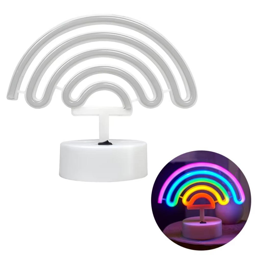 Colorful LED Neon Sign Nightlight with Base Battery USB Dual-use Desktop Rainbow Night Light Creative Flicker Free