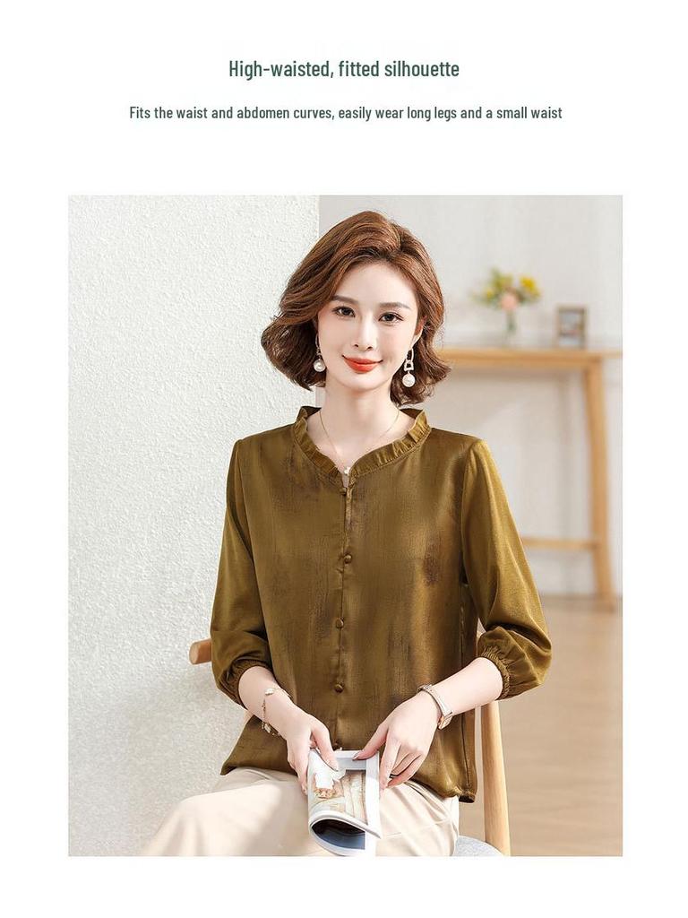 2025 New Spring/Autumn Fashion Set for Middle-Aged Women: Seven-Sleeve Chiffon Blouse