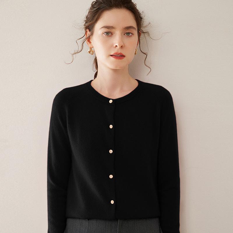 Damen Kaschmir Raglanärmel Cardigan - Dünn, Rundhalsausschnitt, Einfarbig, Lockere Passform für Herbst und Winter