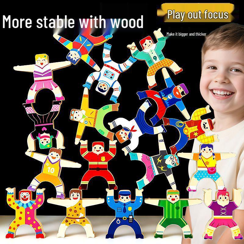 Wooden Hercules Stackable Figure Blocks - Balance Game for Concentration and Early Education.