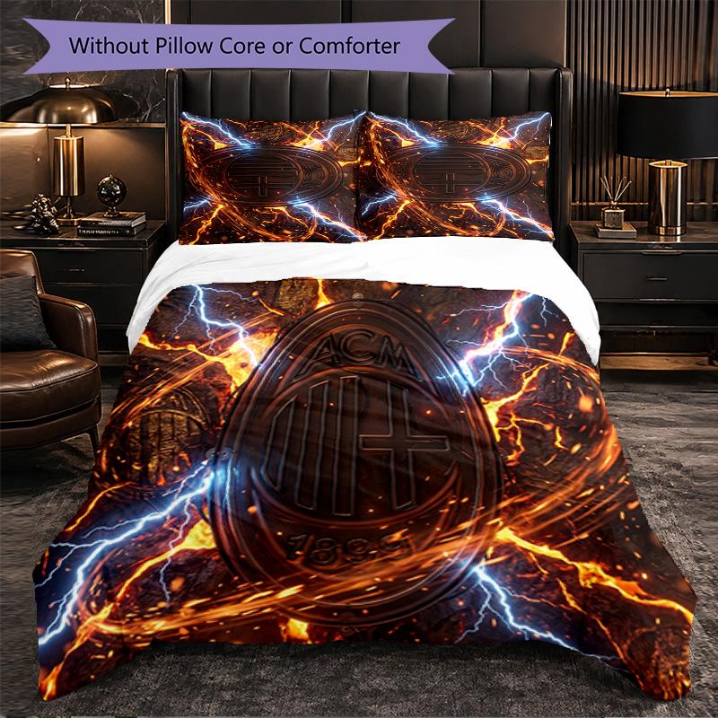 Set Lenzuola AC Milan Modello 3 Pezzi Morbida Copripiumino in Microfibra con Federe per Camera da Letto