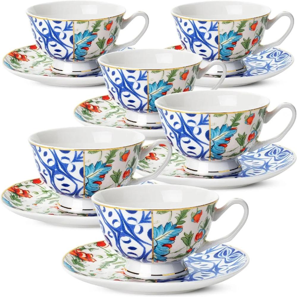 

BTaT- Tea Cups and Saucers Set of 6, Floral (8 унций) Porcelain Cups for Tea Party, Rose, Mother s Day Gift other