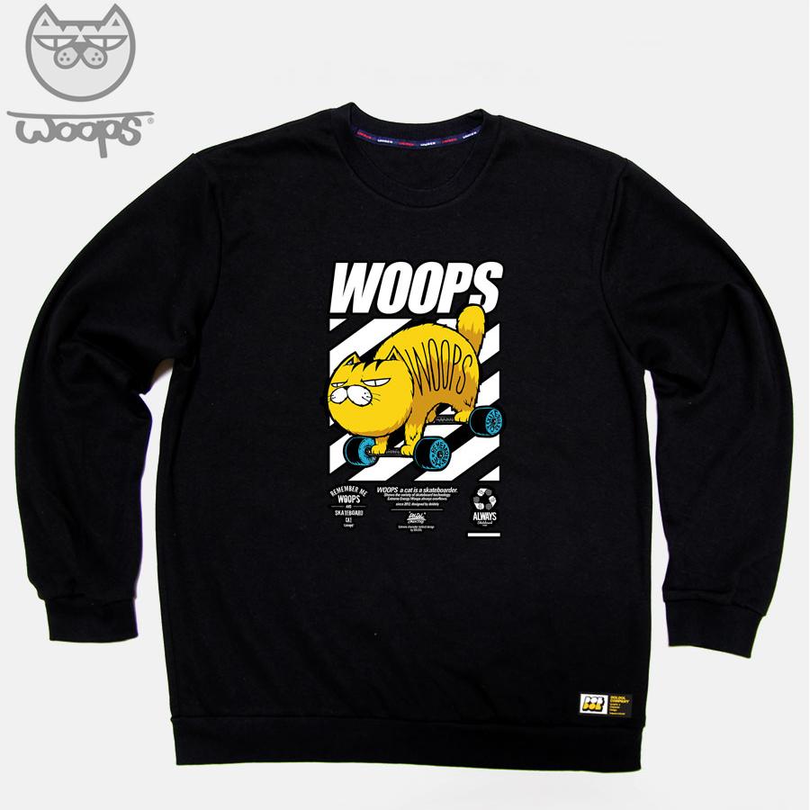 DOLDOL Woops-Mtm-81 Skateboard Cat Oops Character Long Sleeve Sweatshirt