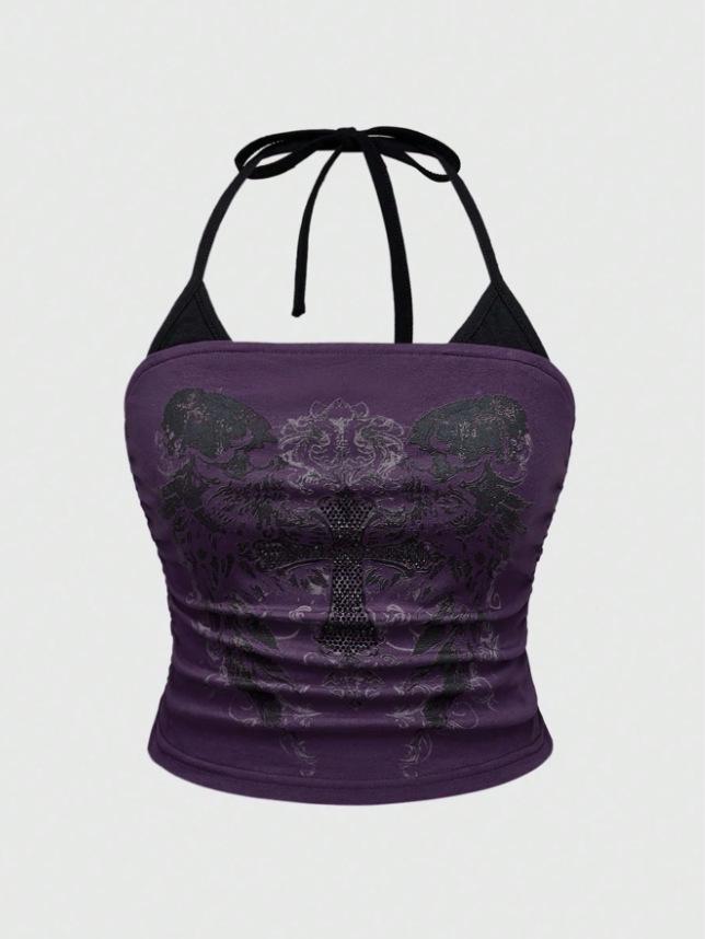 Y2K Spicy Girl Retro Wing Print Lace-up Bandeau Top