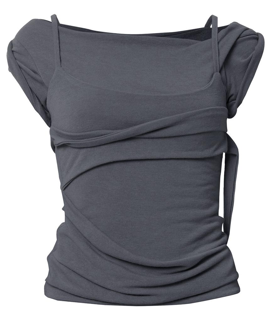 Peulleeoeob Layered Bustier T-Shirt (Fl-108_Charcoal)