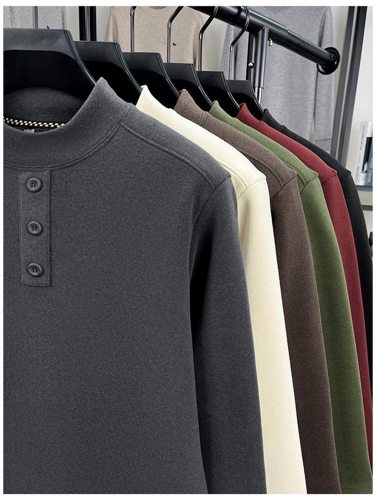Winter 2025 Herren Plus Samt Verdicktes Sweatshirt - Halbhoher Kragen, Rundhals, Lässige Warme Basisschicht.