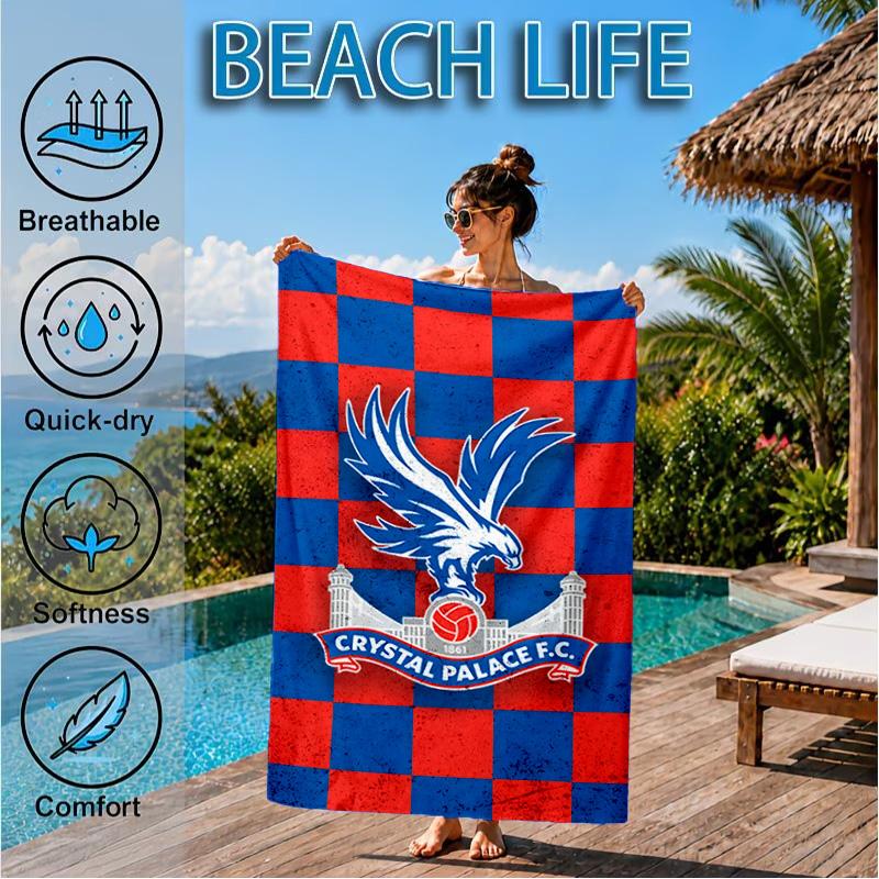 Kristall Fc Wappen Aufgedrucktes Mikrofaser Strandtuch, Weich Und Saugfähig, Schnelltrocknend, Ideal für Sommerreisen, Strand-Essentials, Schwimmbad