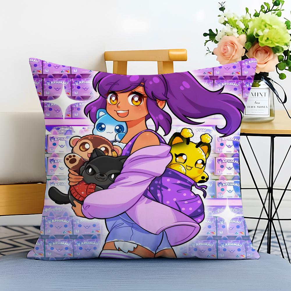 Cartoon Aphmau Decorative Cushion Cover Washable Linen Comfort Soft for Sofa Bed Cozy Home Room Decor
