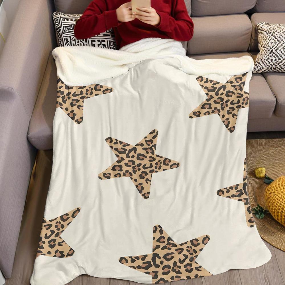 Leopard Star Design Flannel Blanket Warm Soft Halloween Christmas Couch Warm Cozy Decorative Decor Gift for All Season