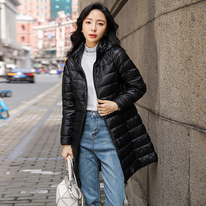 2026 Women's Mid-Length Lightweight Down Jacket with Detachable Hood - Autumn/Winter Fashionable Outerwear