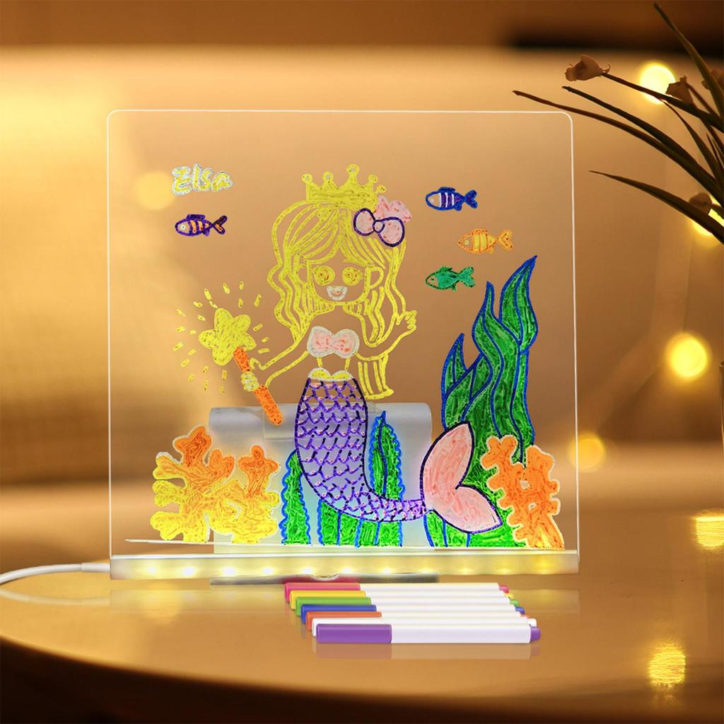 LED Note Board with 12 Pens Colorful DIY Night Light Up Acrylic Message Board Rewritable Glowing Drawing Message Lamp Kids Gift