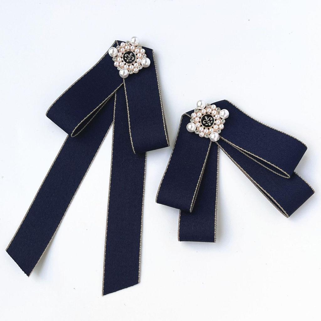 Korean Retro Bow Tie & Pearl Brooch - Women's Uniform Accessory