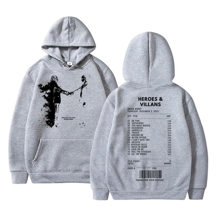 Rapper Metro Boomin Heroes & Villains Oboustranný potisk Mikina Pánská Hip Hop Oversized Mikina Pánská Módní Trend Streetwear
