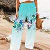 Pantalones de Pierna Ancha de Verano para Mujer Estampado Floral Cintura Alta Elástica Corte Holgado Casual Vacaciones Pantalones Palazzo