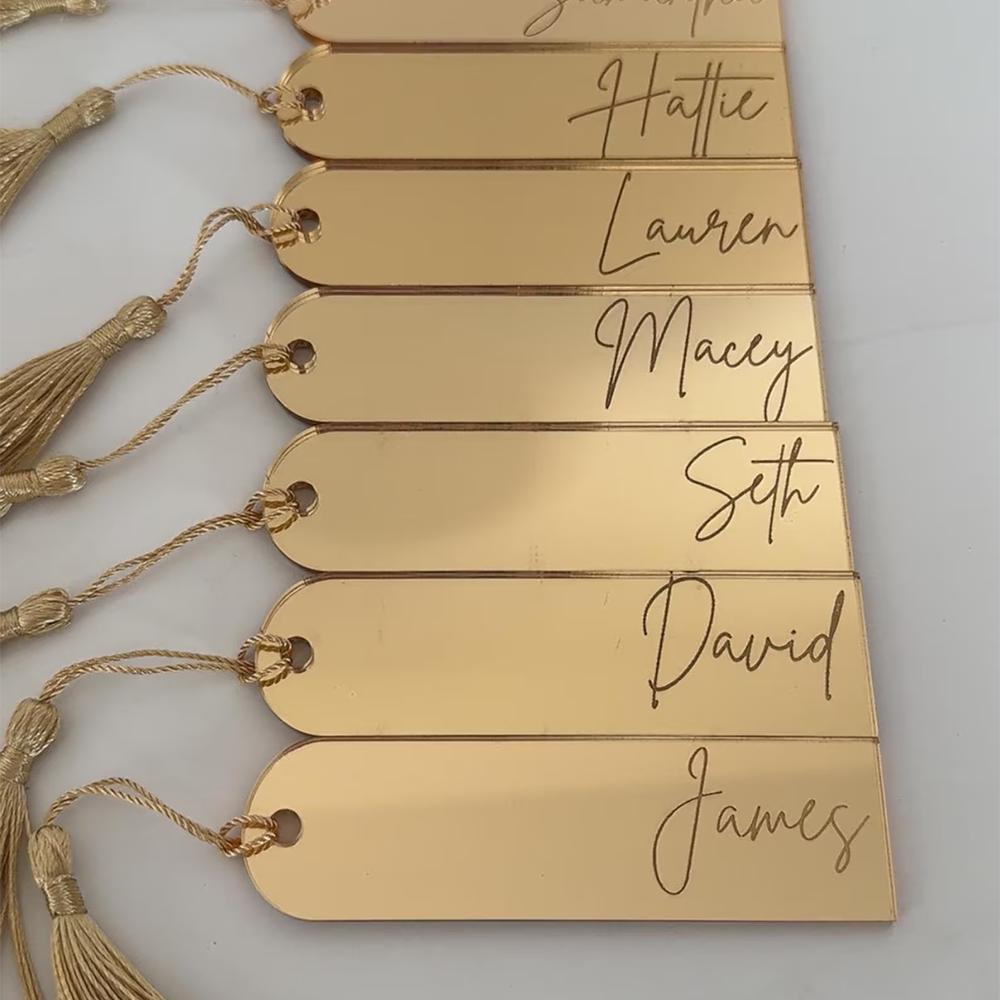 Custom Acrylic Name Place Cards Mirrored Place Card Wedding Bachelorette Party Gold Mirror Place Mats Engraved Tag Bridal Shower