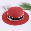 Summer Xiaoxiangfeng Flat Top Hat Ladies Elegant Pearl Rhinestone Sunshade Sunscreen Hat Travel Fashion Straw Hat Pearl