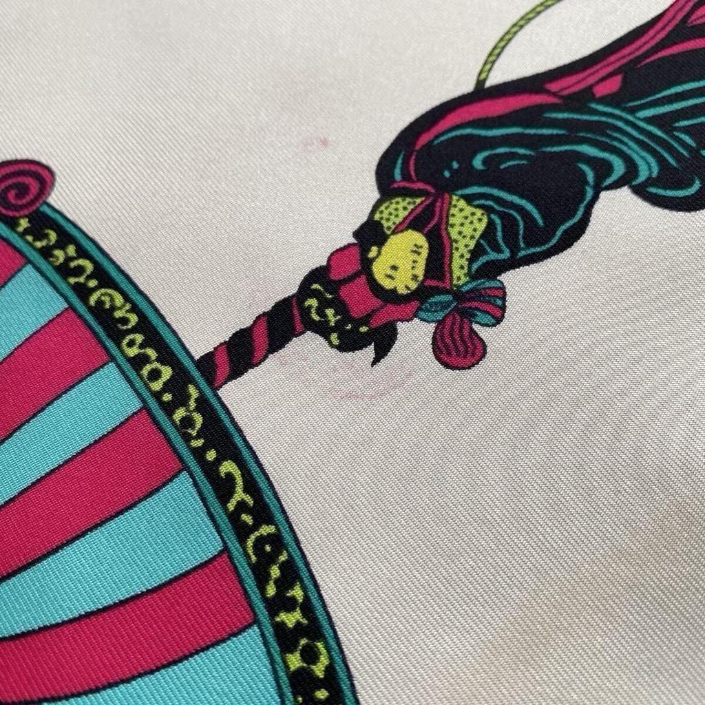 Used HERMES SOIES VOLANTES Hermes Silks Flying Silk Scarf Carr 90 Pink White Large Vintage